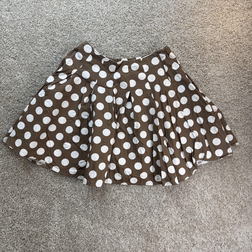 Mini Boden Skirt Girls 7-8 Brown Polka Dot Pleated Elastic Waist Casual